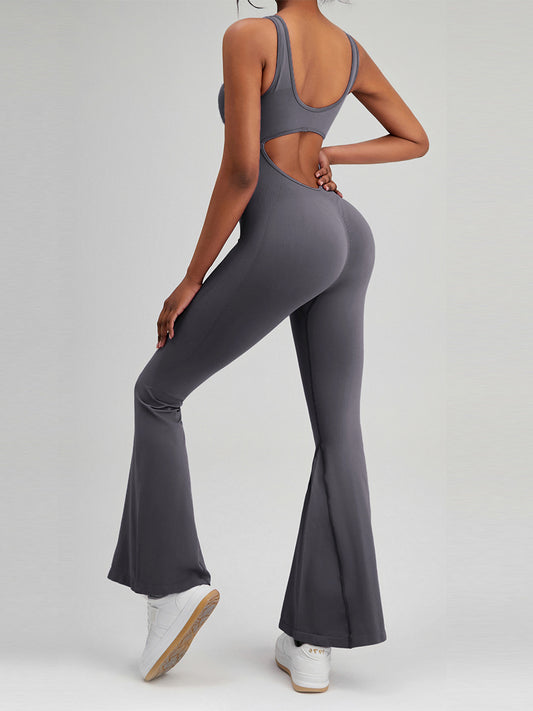 ZASUWA Female Backless Scrunch Bum Flare Jumpsuit