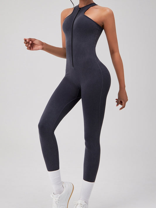 ZASUWA Female Artificial Frosted Zipper Jumpsuit