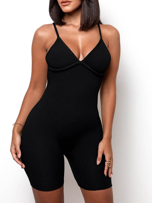 ZASUWA Female Cross Back Ribbed V Collar Romper