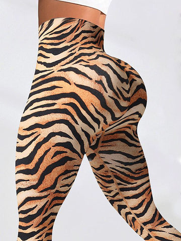 ZASUWA Female Tiger Print High-waisted Hip-lift Leggings