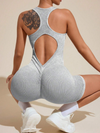 ZASUWA Female Denim Scrunch Bum Hollow Out Frosted Nude Sensation Backless Romper