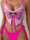 ZASUWA Female Butterfly Print Cut Out Tie Front Drawstring Swimsuit Bikini Set