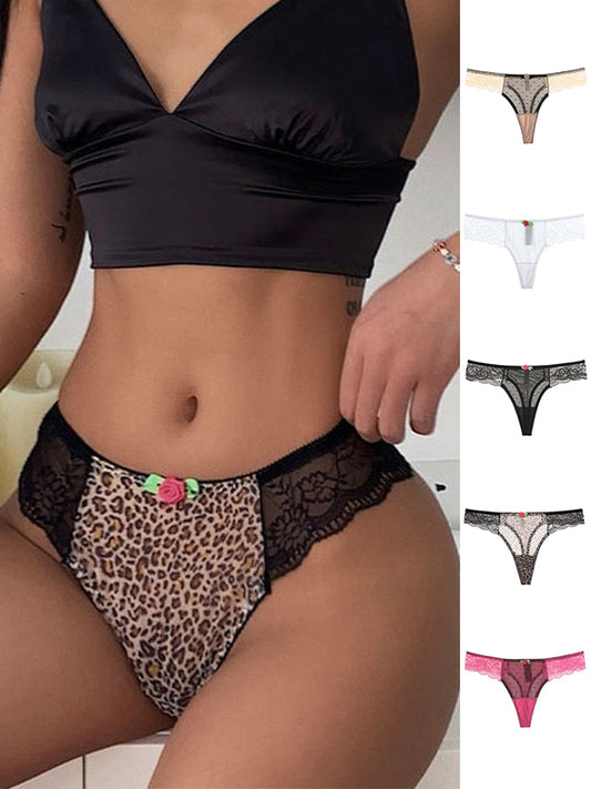 ZASUWA Female Unique Rose Flower Lace Leopard Panties