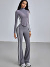 ZASUWA Female Stripe Elastic Tight Stand Up Collar High-waisted Tracksuit