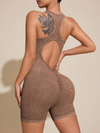 ZASUWA Female Denim Scrunch Bum Hollow Out Frosted Nude Sensation Backless Romper