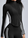 ZASUWA Female Stripe Elastic Tight Stand Up Collar High-waisted Tracksuit