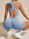 ZASUWA Female Denim Scrunch Bum Hollow Out Frosted Nude Sensation Backless Romper