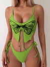 ZASUWA Female Butterfly Print Cut Out Tie Front Drawstring Swimsuit Bikini Set