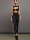 ZASUWA Female Sexy Twist Hollow Out Back Zipper Elastic Tight Jumpsuit