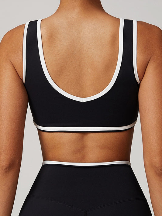 ZASUWA Female Contrast Color Deep V Collar Backless Sports Bras