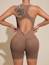 ZASUWA Female Denim Scrunch Bum Hollow Out Frosted Nude Sensation Backless Romper