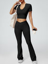 ZASUWA Female Solid Color V-shaped Waist Flare Elastic Tight Tracksuit