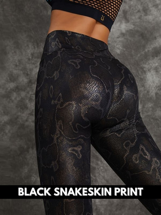 ZASUWA Female PU Faux Leather Snake Print Leggings