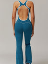 ZASUWA Female Backless Stripes Flare Jumpsuit