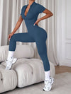 ZASUWA Female Ribbed Zipper Short Sleeves Jumpsuit