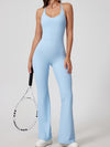 ZASUWA Female Sexy Ribbed Cross Back Flare Jumpsuit