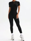 ZASUWA Female Ribbed Zipper Short Sleeves Jumpsuit