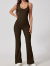 ZASUWA Female Sexy Ribbed Cross Back Flare Jumpsuit