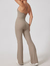 ZASUWA Female Sexy Ribbed Cross Back Flare Jumpsuit