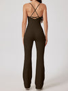 ZASUWA Female Sexy Ribbed Cross Back Flare Jumpsuit