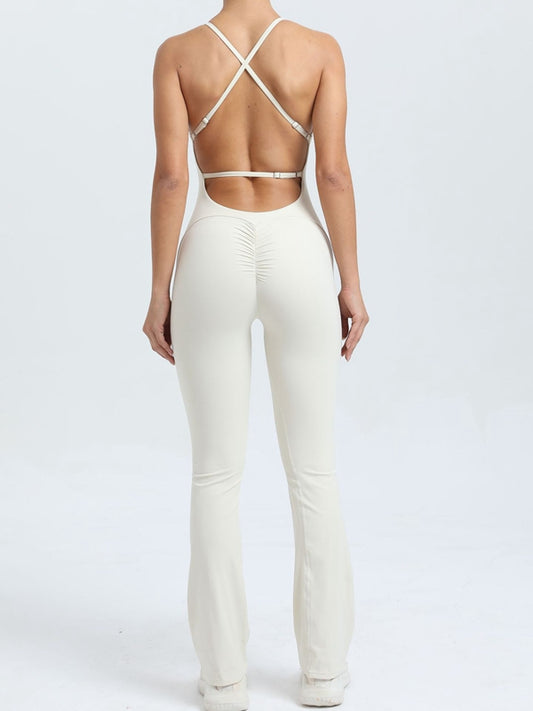 ZASUWA Female Cross Back Flare Scrunch Bum Jumpsuit