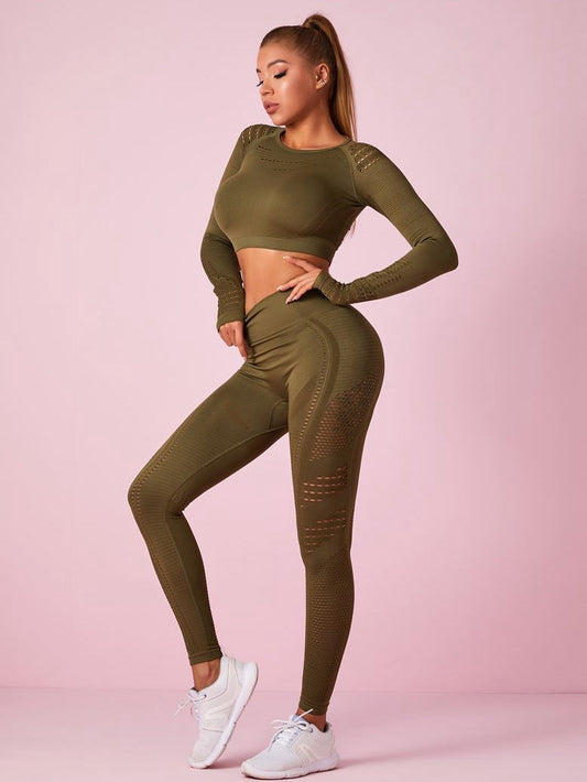 ZASUWA Female Knit Seamless Net Solid Color High-waist Tracksuit