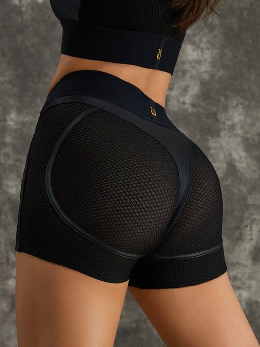 ZASUWA Female Fly Eye PU Hip-lift Spandex Gym Booty Shorts