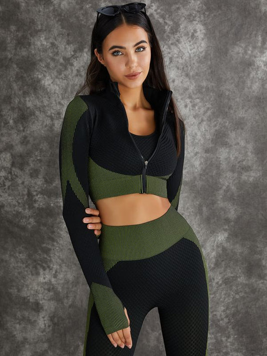 ZASUWA Female 3 Pieces Long Sleeve Zippers Fitness Suit