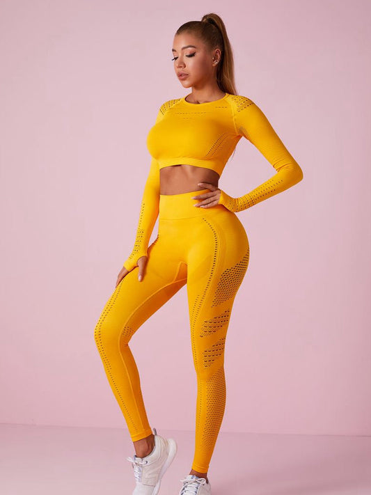 ZASUWA Female Knit Seamless Net Solid Color High-waist Sportswear